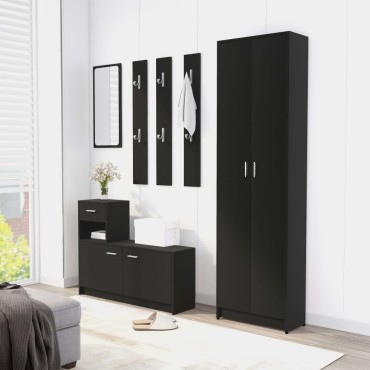 vidaXL Ντουλάπα Διαδρόμου Μαύρη 55x25x189cm από Επεξ. Ξύλο 1 τεμ.