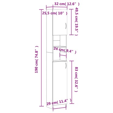 vidaXL Στήλη Μπάνιου Λευκή 32x25,5x190cm από Μοριοσανίδα 1 τεμ.