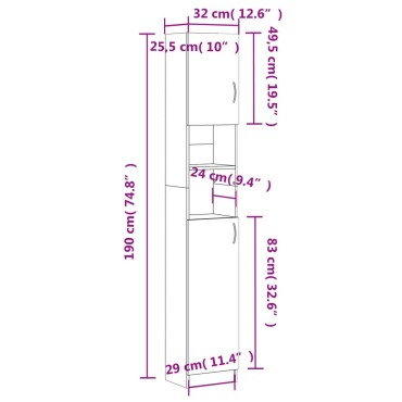 vidaXL Στήλη Μπάνιου Μαύρη 32x25,5x190cm από Μοριοσανίδα 1 τεμ.