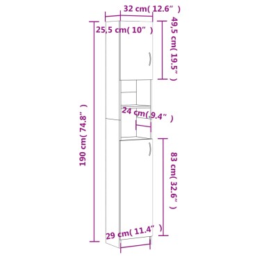 vidaXL Στήλη Μπάνιου Γυαλιστερό Λευκό 32x25,5x190cm Επεξ. Ξύλο 1 τεμ.