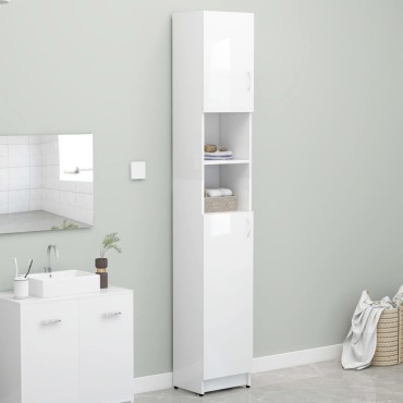 vidaXL Στήλη Μπάνιου Γυαλιστερό Λευκό 32x25,5x190cm Επεξ. Ξύλο 1 τεμ.