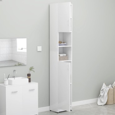 vidaXL Στήλη Μπάνιου Γυαλιστερό Λευκό 32x25,5x190cm Επεξ. Ξύλο 1 τεμ.