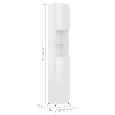 vidaXL Στήλη Μπάνιου Γυαλιστερό Λευκό 32x25,5x190cm Επεξ. Ξύλο 1 τεμ.
