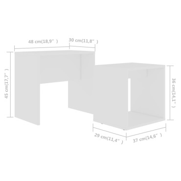 vidaXL Σετ Τραπεζάκια Σαλονιού Λευκά 48x30x45cm από Επεξ. Ξύλο