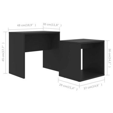 vidaXL Σετ Τραπεζάκια Σαλονιού Μαύρα 48x30x45cm από Επεξ. Ξύλο
