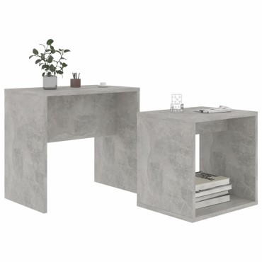 vidaXL Σετ Τραπεζάκια Σαλονιού Γκρι Σκυροδ. 48x30x45cm Επεξ. Ξύλο