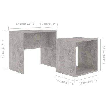 vidaXL Σετ Τραπεζάκια Σαλονιού Γκρι Σκυροδ. 48x30x45cm Επεξ. Ξύλο