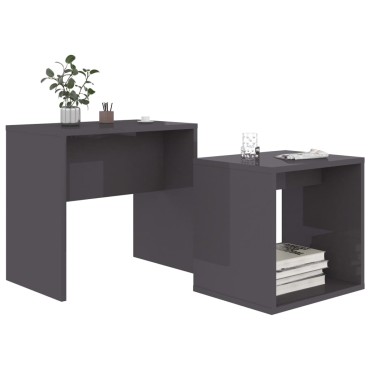 vidaXL Σετ Τραπεζάκια Σαλονιού Γυαλιστ. Γκρι 48x30x45cm Επεξ. Ξύλο