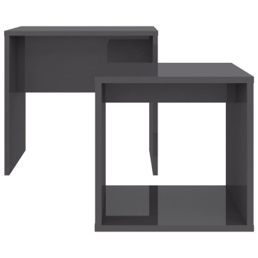 vidaXL Σετ Τραπεζάκια Σαλονιού Γυαλιστ. Γκρι 48x30x45cm Επεξ. Ξύλο