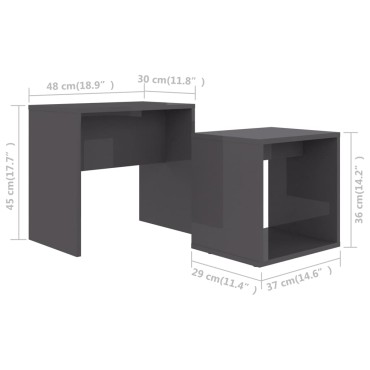 vidaXL Σετ Τραπεζάκια Σαλονιού Γυαλιστ. Γκρι 48x30x45cm Επεξ. Ξύλο