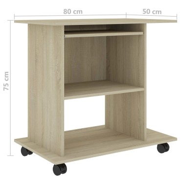 vidaXL Γραφείο Υπολογιστή Sonoma Δρυς 80x50x75cm από Επεξ. Ξύλο 1 τεμ.