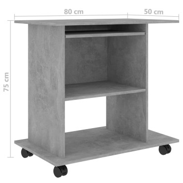vidaXL Γραφείο Υπολογιστή Γκρι Σκυροδέματος 80x50x75cm Επεξ. Ξύλο 1 τεμ.