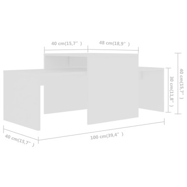 vidaXL Σετ Τραπεζάκια Σαλονιού Λευκά 100x48x40cm από Επεξ. Ξύλο