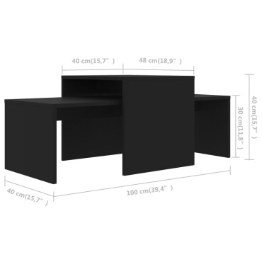 vidaXL Σετ Τραπεζάκια Σαλονιού Μαύρα 100x48x40cm από Επεξ. Ξύλο