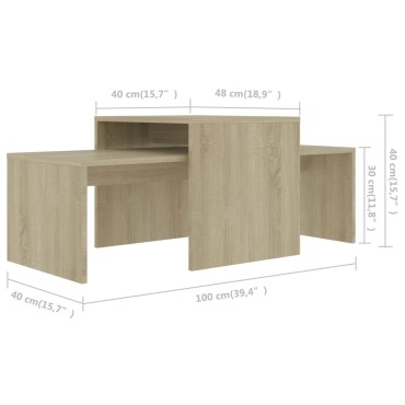 vidaXL Σετ Τραπεζάκια Σαλονιού Sonoma Δρυς 100x48x40cm Επεξ. Ξύλο