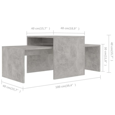 vidaXL Σετ Τραπεζάκια Σαλονιού Γκρι Σκυροδ. 100x48x40cm Επεξ. Ξύλο