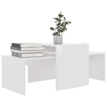 vidaXL Σετ Τραπεζάκια Σαλονιού Γυαλ. Λευκό 100x48x40cm Επεξ. Ξύλο