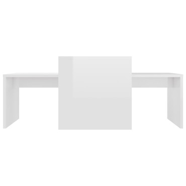 vidaXL Σετ Τραπεζάκια Σαλονιού Γυαλ. Λευκό 100x48x40cm Επεξ. Ξύλο