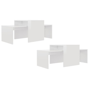 vidaXL Σετ Τραπεζάκια Σαλονιού Γυαλ. Λευκό 100x48x40cm Επεξ. Ξύλο