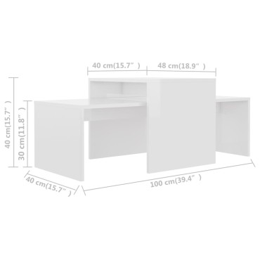 vidaXL Σετ Τραπεζάκια Σαλονιού Γυαλ. Λευκό 100x48x40cm Επεξ. Ξύλο