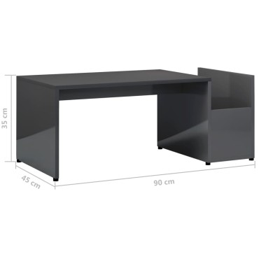vidaXL Τραπεζάκι Σαλονιού Γυαλιστερό Γκρι 90x45x35cm Επεξ. Ξύλο 1 τεμ.