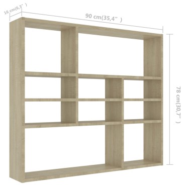 vidaXL Ραφιέρα Τοίχου Sonoma Δρυς 90x16x78cm από Επεξ. Ξύλο 1 τεμ.