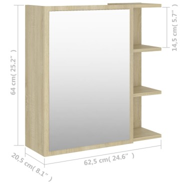 vidaXL Καθρέφτης Μπάνιου Sonoma Δρυς 62,5x20,5x64cm Μοριοσανίδα 1 τεμ.