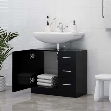 vidaXL Ντουλάπι Νιπτήρα Μαύρο 63x30x54cm Επεξ. Ξύλο 1 τεμ.