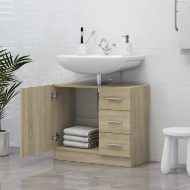 vidaXL Ντουλάπι Νιπτήρα Sonoma Δρυς 63x30x54cm Επεξεργασμένο Ξύλο 1 τεμ.