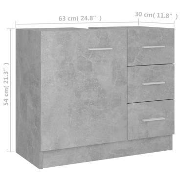 vidaXL Ντουλάπι Νιπτήρα Γκρι του Σκυροδέματος 63x30x54cm Επεξ. Ξύλο 1 τεμ.