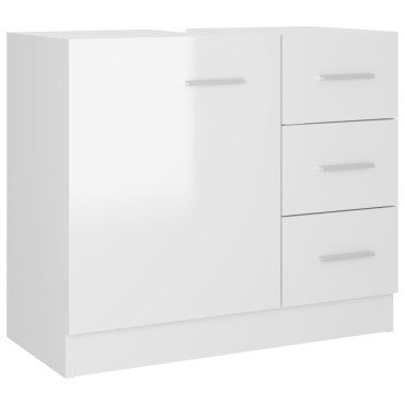 vidaXL Ντουλάπι Νιπτήρα Γυαλιστερό Λευκό 63x30x54cm Επεξ. Ξύλο 1 τεμ.
