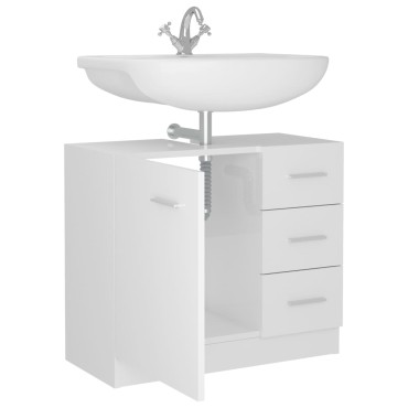 vidaXL Ντουλάπι Νιπτήρα Γυαλιστερό Λευκό 63x30x54cm Επεξ. Ξύλο 1 τεμ.