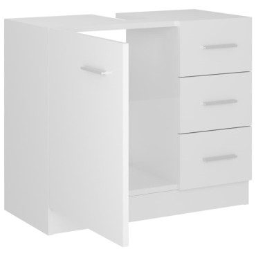 vidaXL Ντουλάπι Νιπτήρα Γυαλιστερό Λευκό 63x30x54cm Επεξ. Ξύλο 1 τεμ.