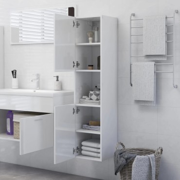 vidaXL Στήλη Μπάνιου Γυαλιστερό Λευκό 30x30x130cm από Επεξ. Ξύλο