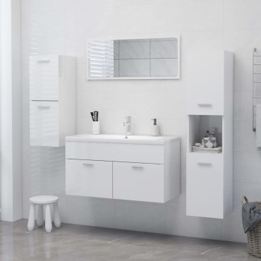 vidaXL Στήλη Μπάνιου Γυαλιστερό Λευκό 30x30x130cm από Επεξ. Ξύλο
