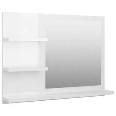 vidaXL Καθρέφτης Μπάνιου Γυαλιστερό Λευκό 60x10,5x45cm Επεξ. Ξύλο 1 τεμ.