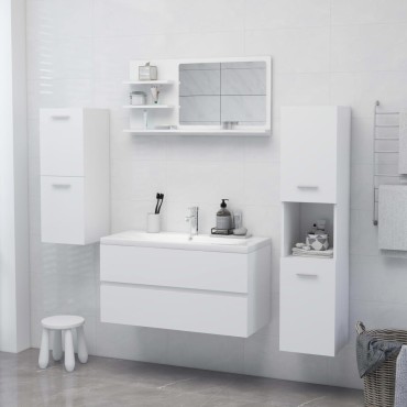 vidaXL Καθρέφτης Μπάνιου Λευκός 90x10,5x45cm Επεξ. Ξύλο 1 τεμ.