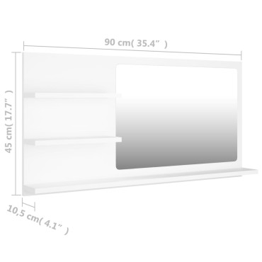 vidaXL Καθρέφτης Μπάνιου Λευκός 90x10,5x45cm Επεξ. Ξύλο 1 τεμ.