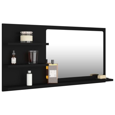 vidaXL Καθρέφτης Μπάνιου Μαύρος 90x10,5x45cm Επεξ. Ξύλο 1 τεμ.