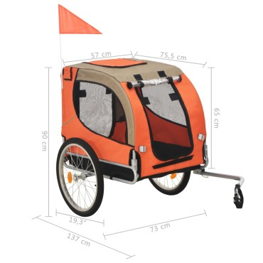 vidaXL Τρέιλερ Ποδηλάτου Μεταφοράς Κατοικιδίων Πορτοκαλί / Γκρι