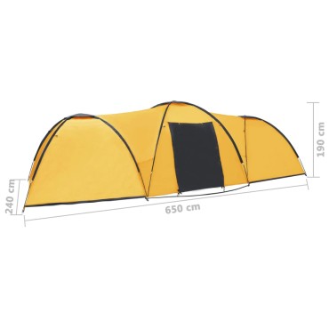 vidaXL Σκηνή Κάμπινγκ Ιγκλού 8 Ατόμων Κίτρινη 650 x 240 x 190 εκ.