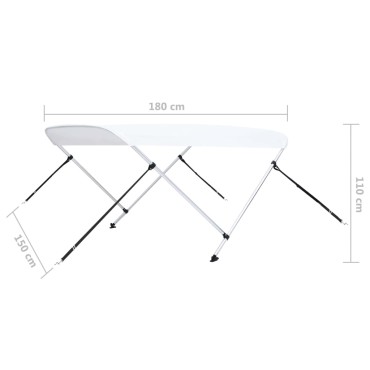 vidaXL Τέντα Σκάφους με 2 Αψίδες Λευκή 180x150x110 εκ.