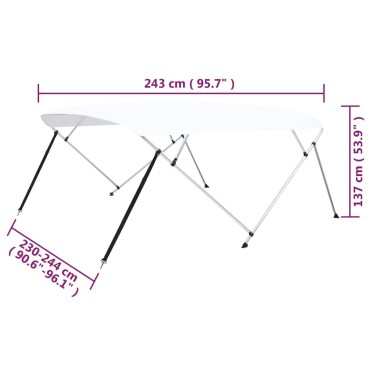 vidaXL Τέντα Σκάφους με 4 Αψίδες Λευκή 243 x (230-244) x 137 εκ.