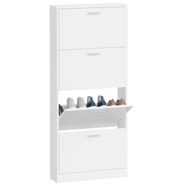 vidaXL Παπουτσοθήκη Γυαλιστερό Λευκό 59x17x150cm Επεξεργασμένο Ξύλο