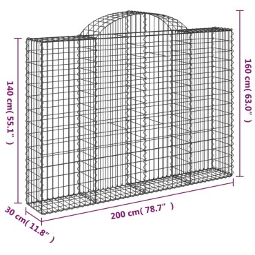 vidaXL Συρματοκιβώτια Τοξωτά 13 τεμ. 200x30x140/160 εκ. Γαλβαν. Ατσάλι