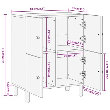 vidaXL Ντουλάπι Βοηθητικό 60x33x75cm από Μασίφ Ξύλο Ακακίας 1 τεμ.