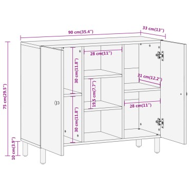 vidaXL Ντουλάπι Βοηθητικό 90x33x75cm από Μασίφ Ξύλο Ακακίας 1 τεμ.