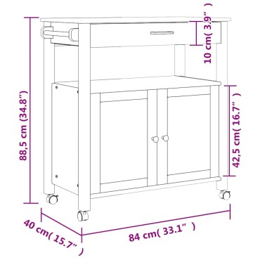 vidaXL Τρόλεϊ Κουζίνας MONZA 84x40x88,5cm από Μασίφ Ξύλο Πεύκου 1 τεμ.