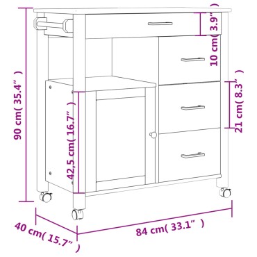vidaXL Τρόλεϊ Κουζίνας MONZA 84x40x90cm από Μασίφ Ξύλο Πεύκου 1 τεμ.