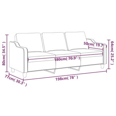 vidaXL Καναπές Τριθέσιος Καφέ Υφασμάτινος 198x77x80cm 1 τεμ.